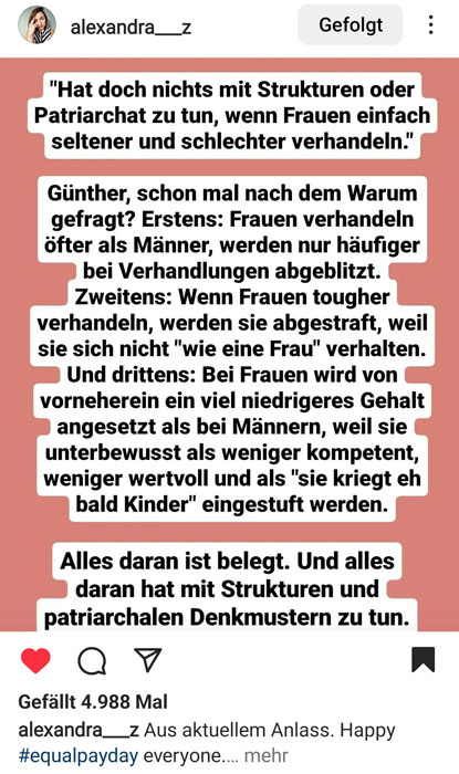 Frauen verhandeln schlechter: Warum es doch am Patriarchat liegt. Zitat von Alexandra Zykunov.